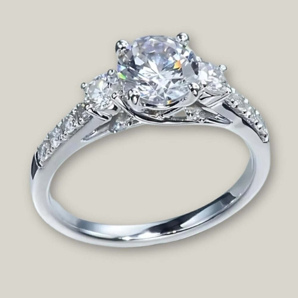 Cubic Zirconia Three Stone Engagement Ring Silver Plated Size 7 - Picture 2 of 4